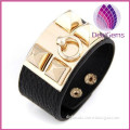 Metal texture exaggerated personality rivet punk genuine leather wide bracelet